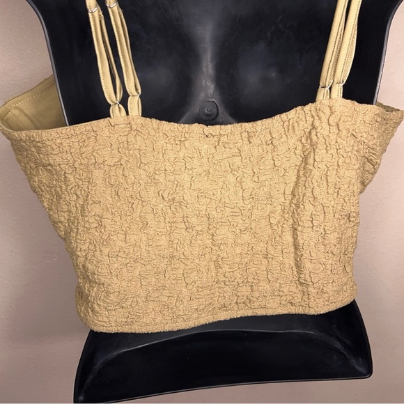NEW XL Forever 21 Khaki Beige Textured Crop Top Sleeveless Stretch Boho Bohemian - Picture 5 of 13
